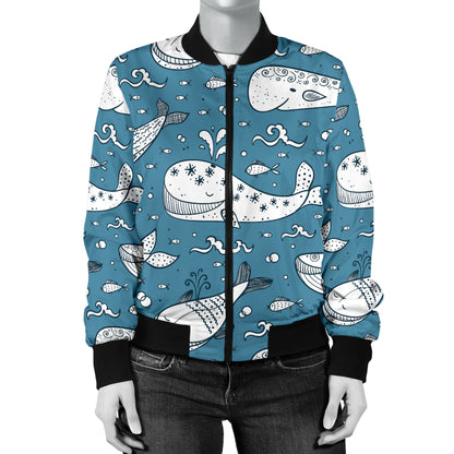 Humpback Whale Pattern Print Design 03 Women's Bomber Jacket