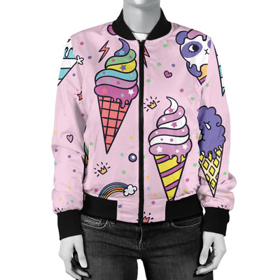 Ice Cream Pattern Print Design IC05 Women Bomber Jacket