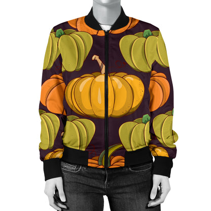 Pumpkin Pattern Print Design A01 Women's Bomber Jacket