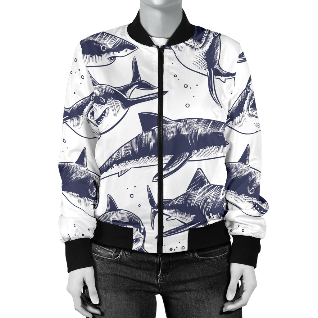 Great White Shark Pattern Print Design 02 Women's Bomber Jacket