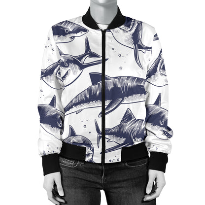 Great White Shark Pattern Print Design 02 Women's Bomber Jacket