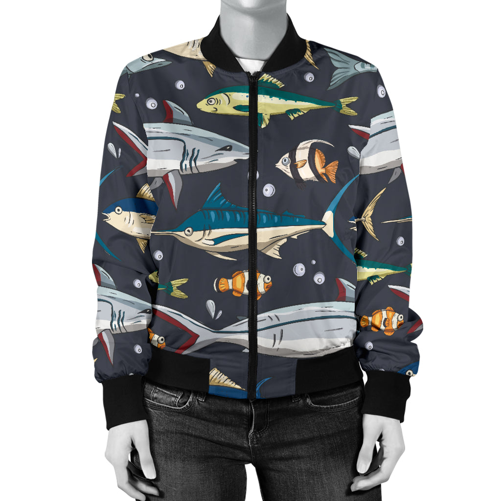 Swordfish Pattern Print Design 04 Women's Bomber Jacket