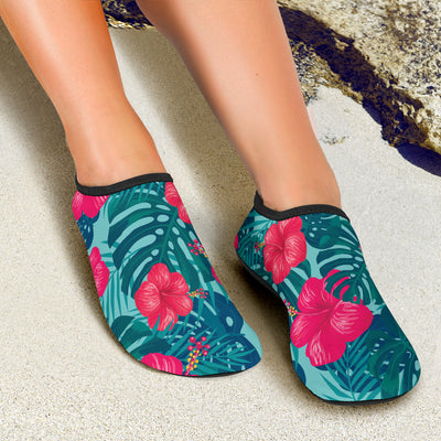 Red Hibiscus Pattern Print Design HB017 Aqua Water Shoes