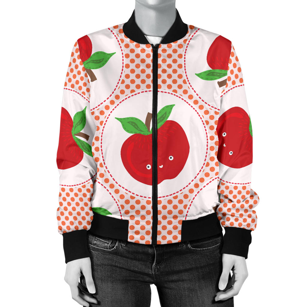 Apple Pattern Print Design AP08 Women Bomber Jacket