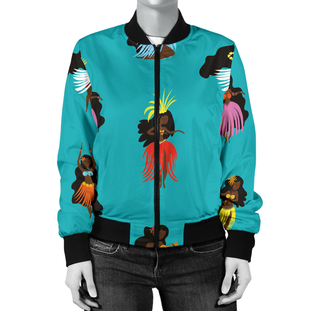 Hula Dancers Pattern Print Design 04 Women's Bomber Jacket