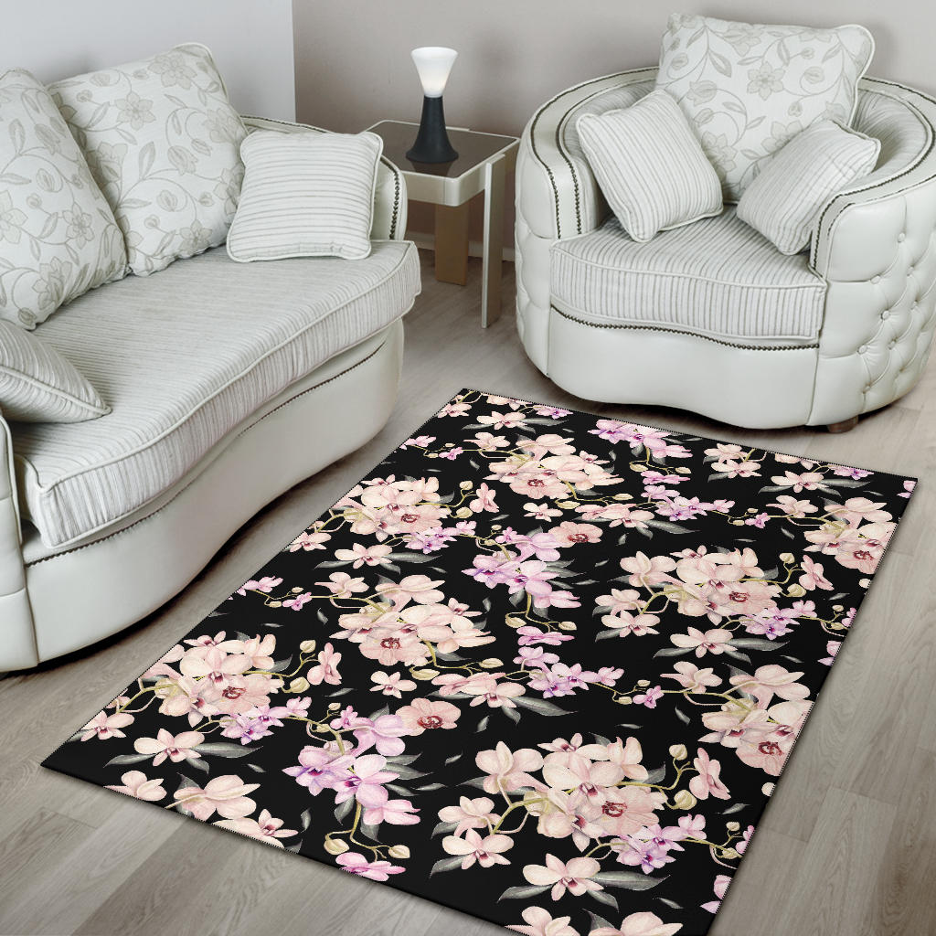 Orchid White Pattern Print Design OR03 Area Rugs
