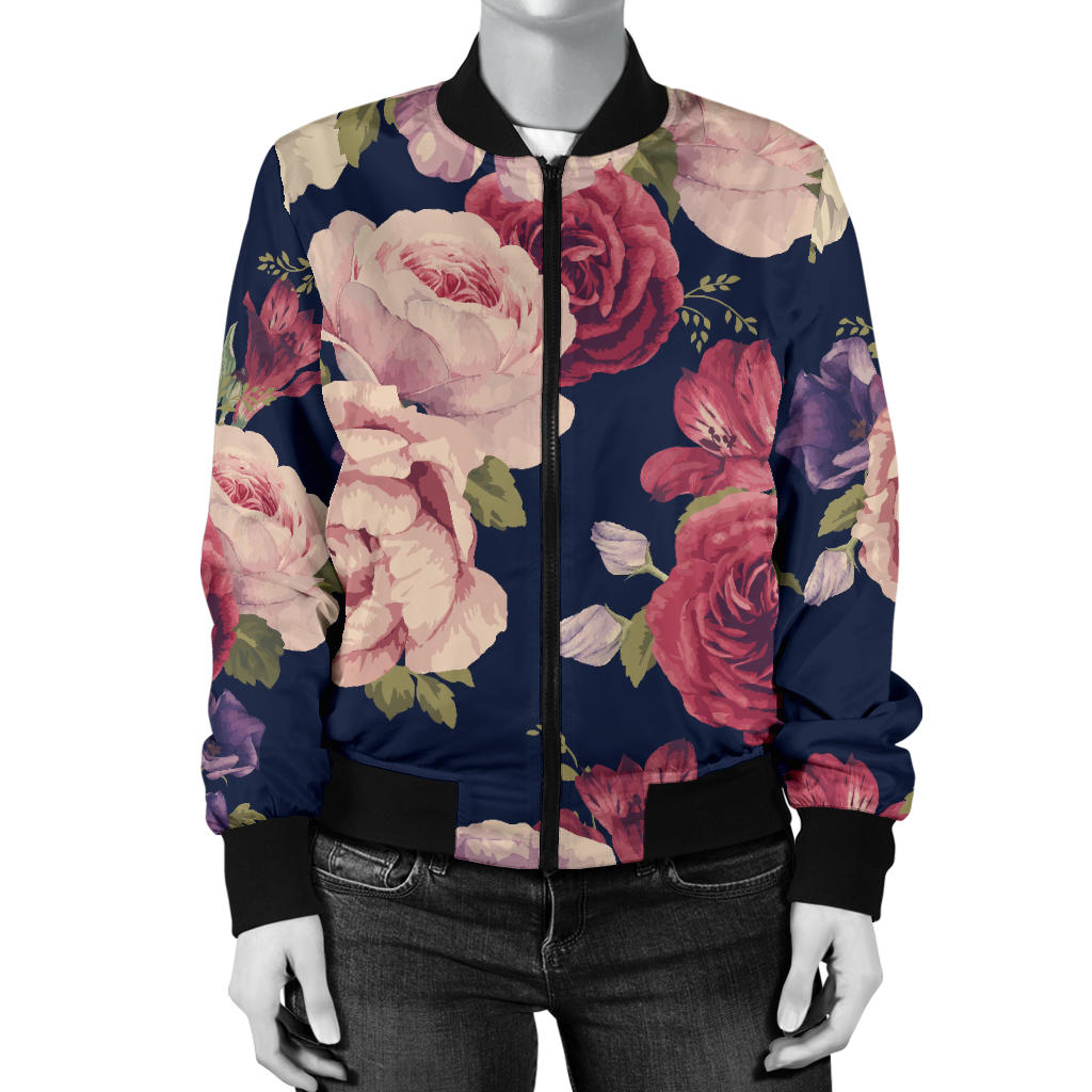 Peony Pattern Print Design PE03 Women Bomber Jacket