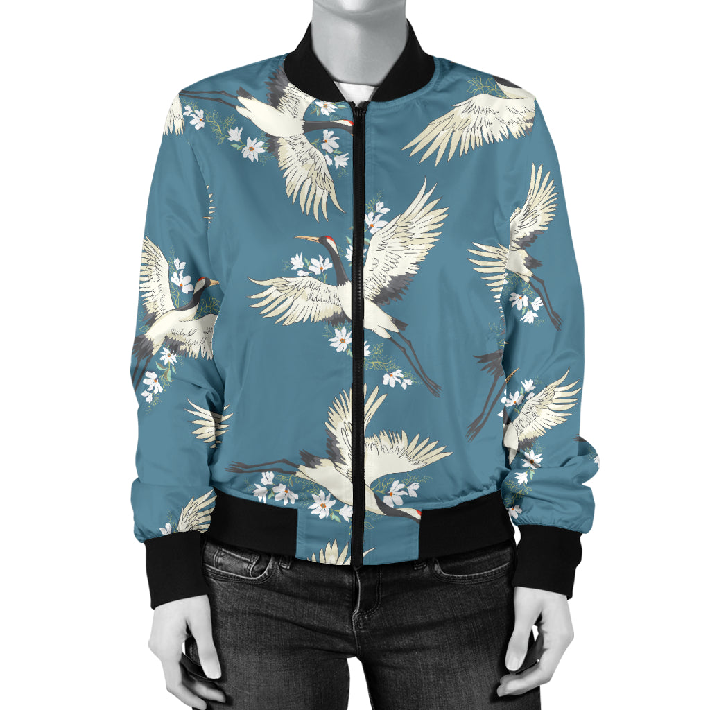 Crane Pattern Print Design 02 Women's Bomber Jacket