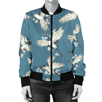 Crane Pattern Print Design 02 Women's Bomber Jacket