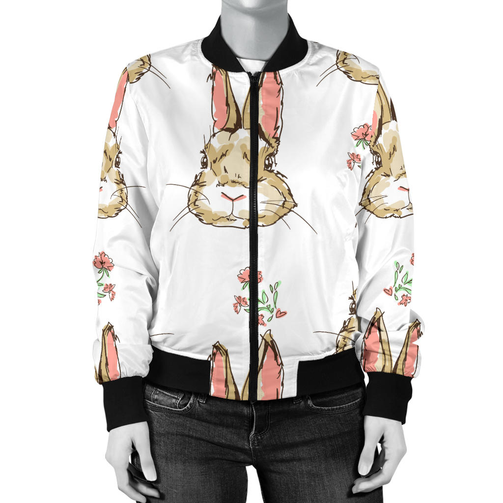 Rabbit Pattern Print Design RB09 Women Bomber Jacket