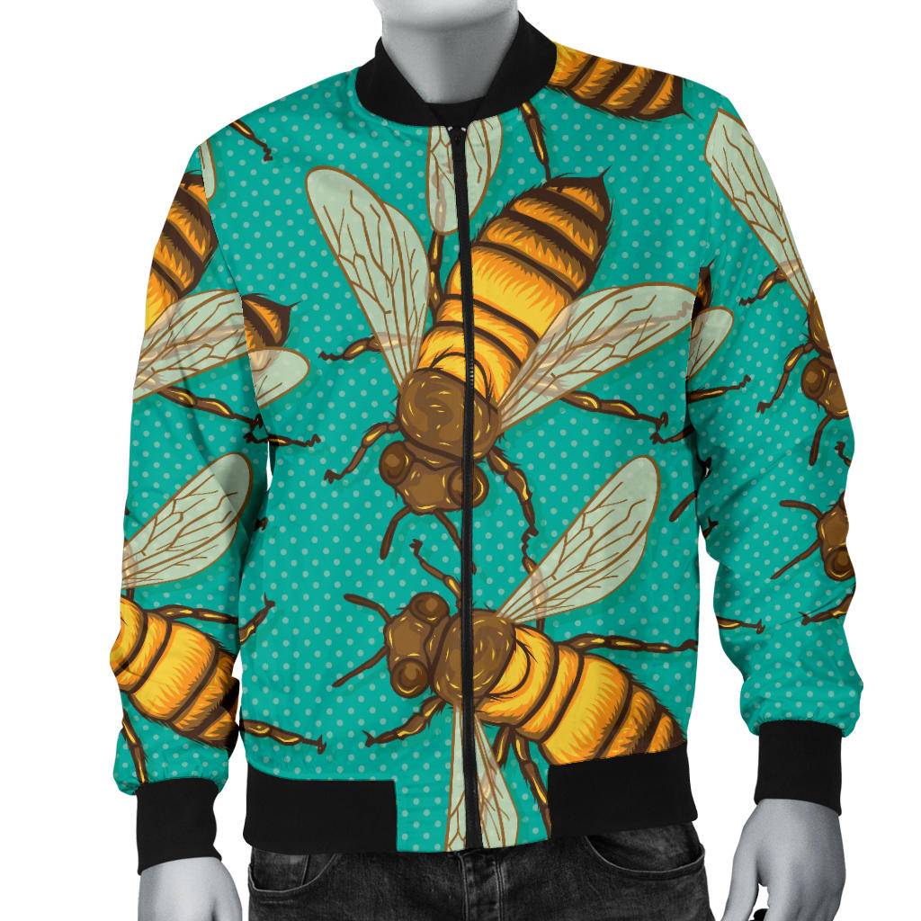 Bee Pattern Print Design BEE04 Men Bomber Jacket
