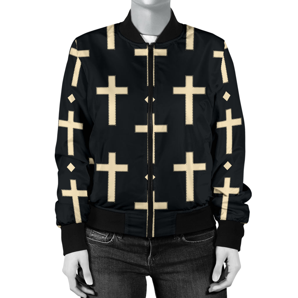 Cross Pattern Print Design 03 Women's Bomber Jacket