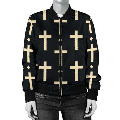Cross Pattern Print Design 03 Women's Bomber Jacket