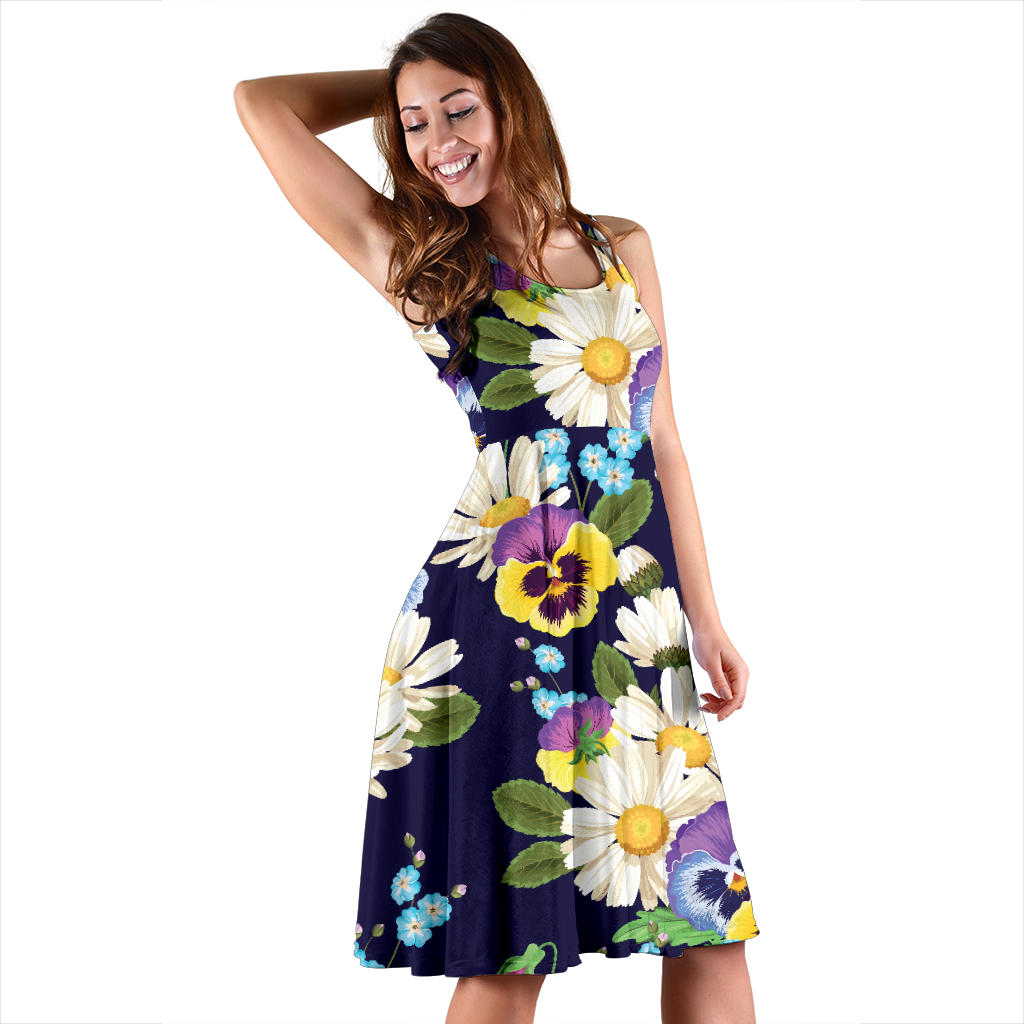 Pansy Pattern Print Design PS03 Midi Dress
