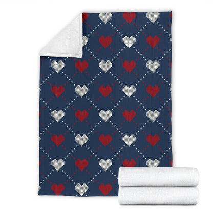 Heart Knit Pattern Print Design HE05 Fleece Blanket