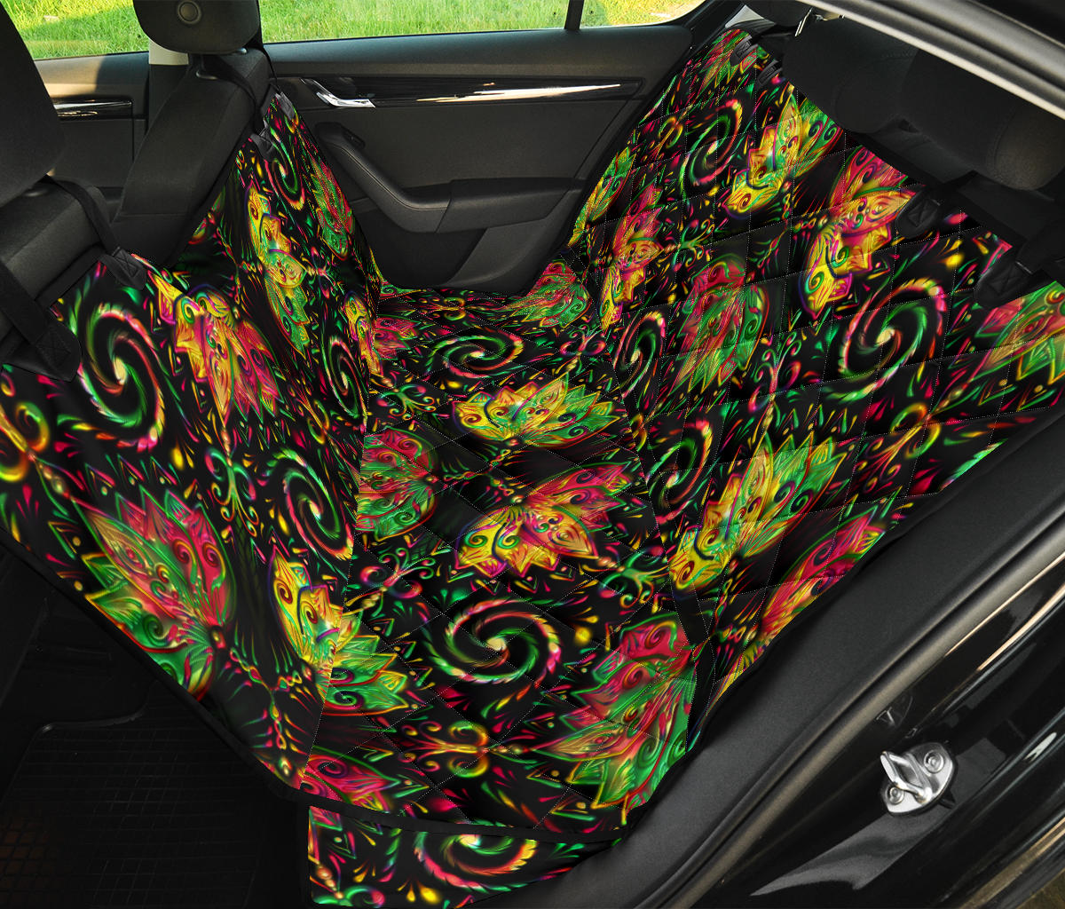 Lotus Boho Pattern Print Design LO09 Rear Dog  Seat Cover