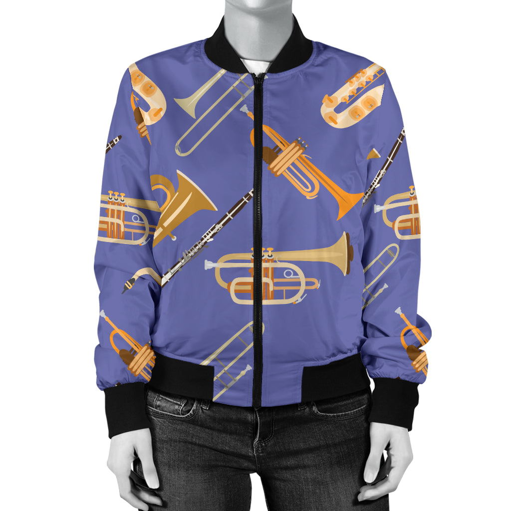 Trombone Pattern Print Design 02 Women's Bomber Jacket