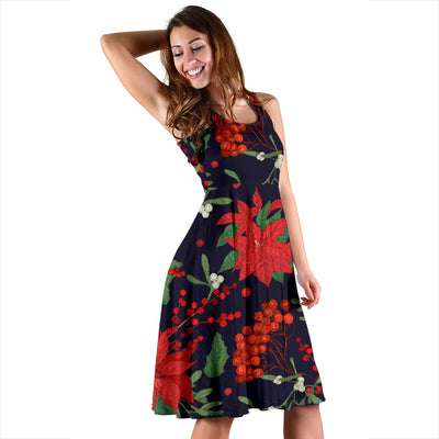 Poinsettia Pattern Print Design POT02 Midi Dress