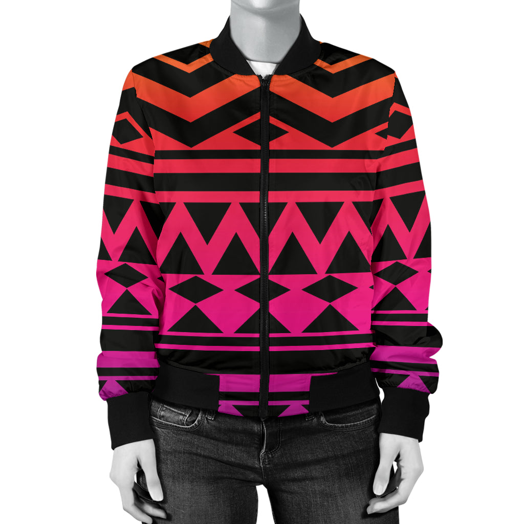 Rainbow Tribal Pattern Print Design A02 Women's Bomber Jacket