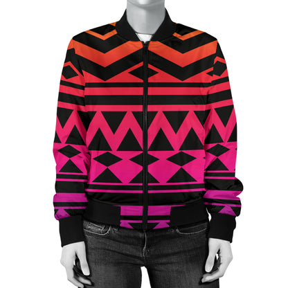 Rainbow Tribal Pattern Print Design A02 Women's Bomber Jacket
