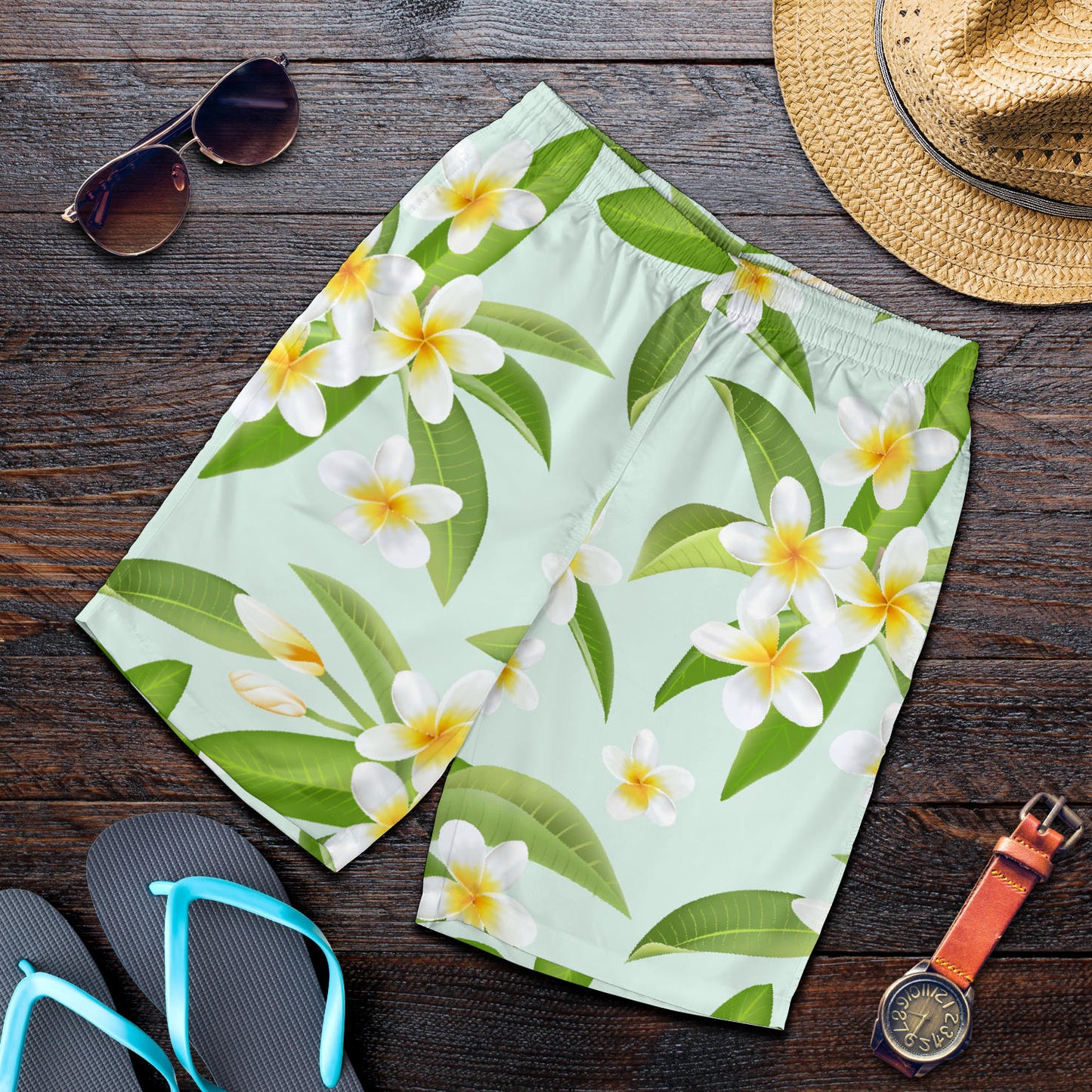 Yellow Plumeria Pattern Print Design PM024 Mens Shorts