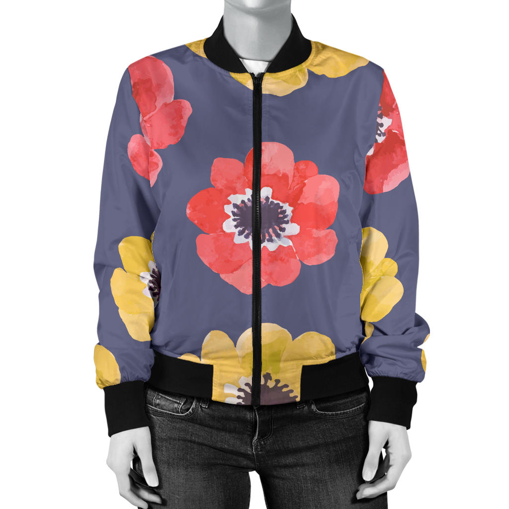 Anemone Pattern Print Design AM010 Women Bomber Jacket