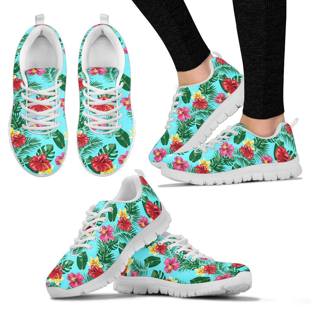 Hibiscus Hawaiian Flower Sneakers White Bottom Shoes - JorJune