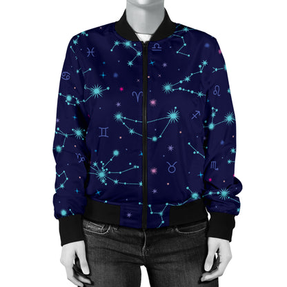 Constellation Pattern Print Design 01 Women's Bomber Jacket