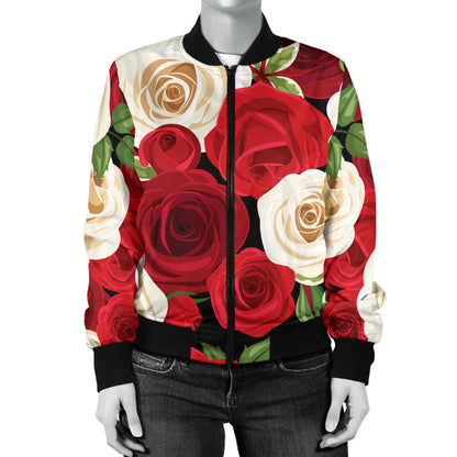 Rose Pattern Print Design RO06 Women Bomber Jacket