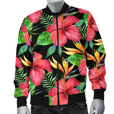 Red Hibiscus Pattern Print Design HB07 Men Bomber Jacket