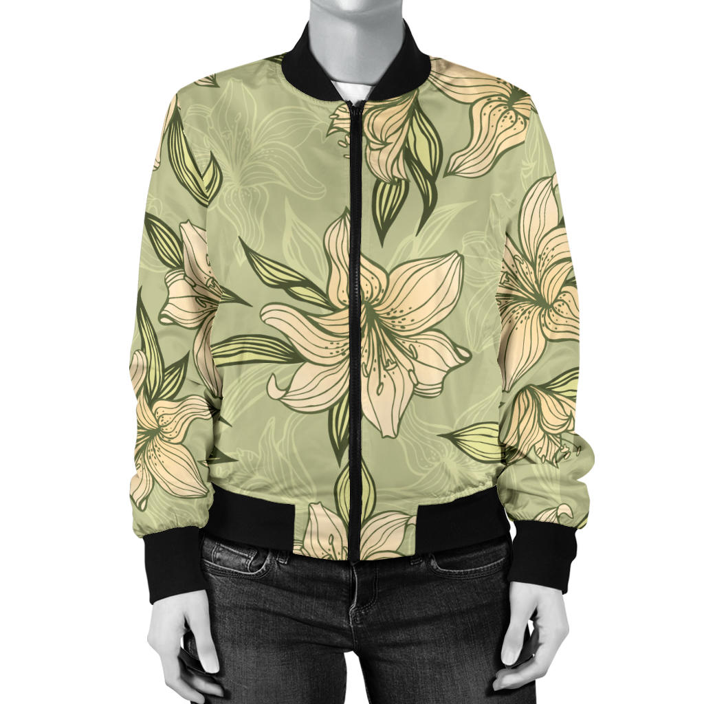 Lily Pattern Print Design LY06 Women Bomber Jacket