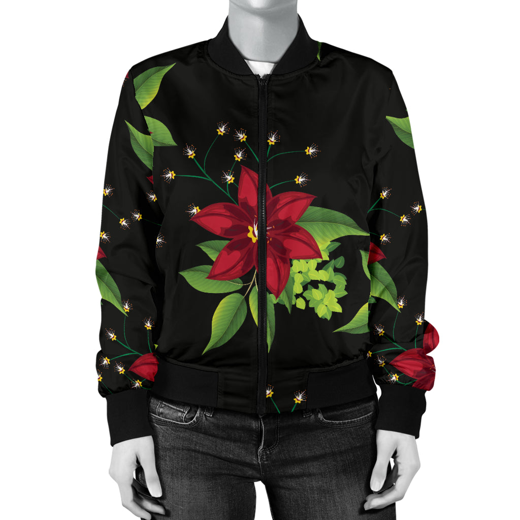 Poinsettia Pattern Print Design A01 Women's Bomber Jacket