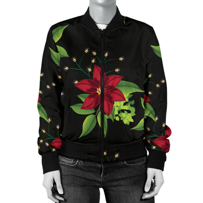 Poinsettia Pattern Print Design A01 Women's Bomber Jacket