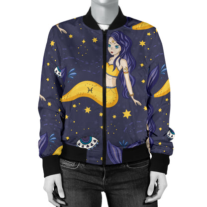 Pisces Pattern Print Design A04 Women's Bomber Jacket