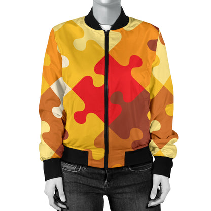 Puzzle Pattern Print Design A01 Women's Bomber Jacket