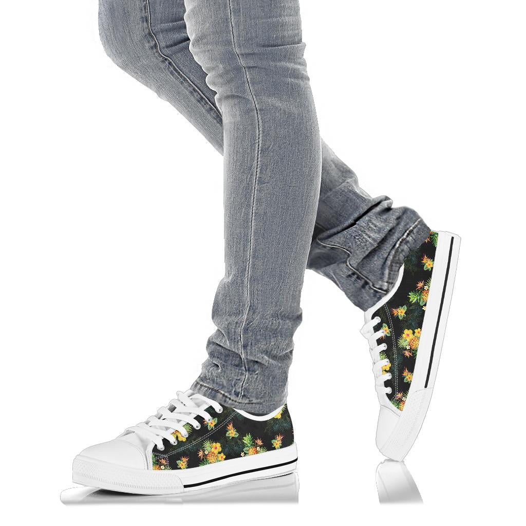 Pineapple Tropical Flower Print Pattern White Bottom Low Top Shoes