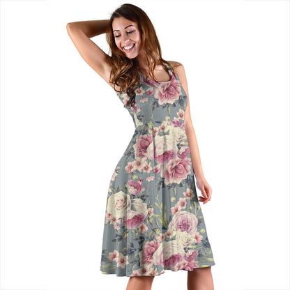Peony Pattern Print Design PE05 Midi Dress