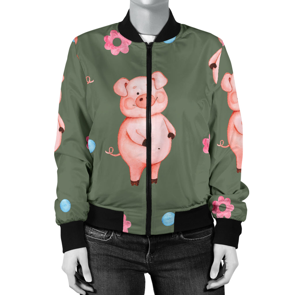 Pig Pattern Print Design 03 Women's Bomber Jacket