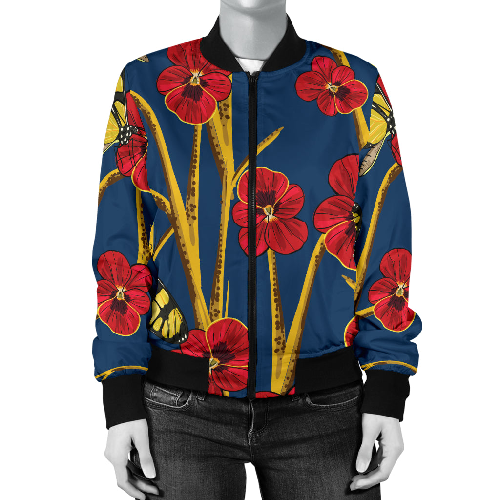 Pansy Pattern Print Design A01 Women's Bomber Jacket