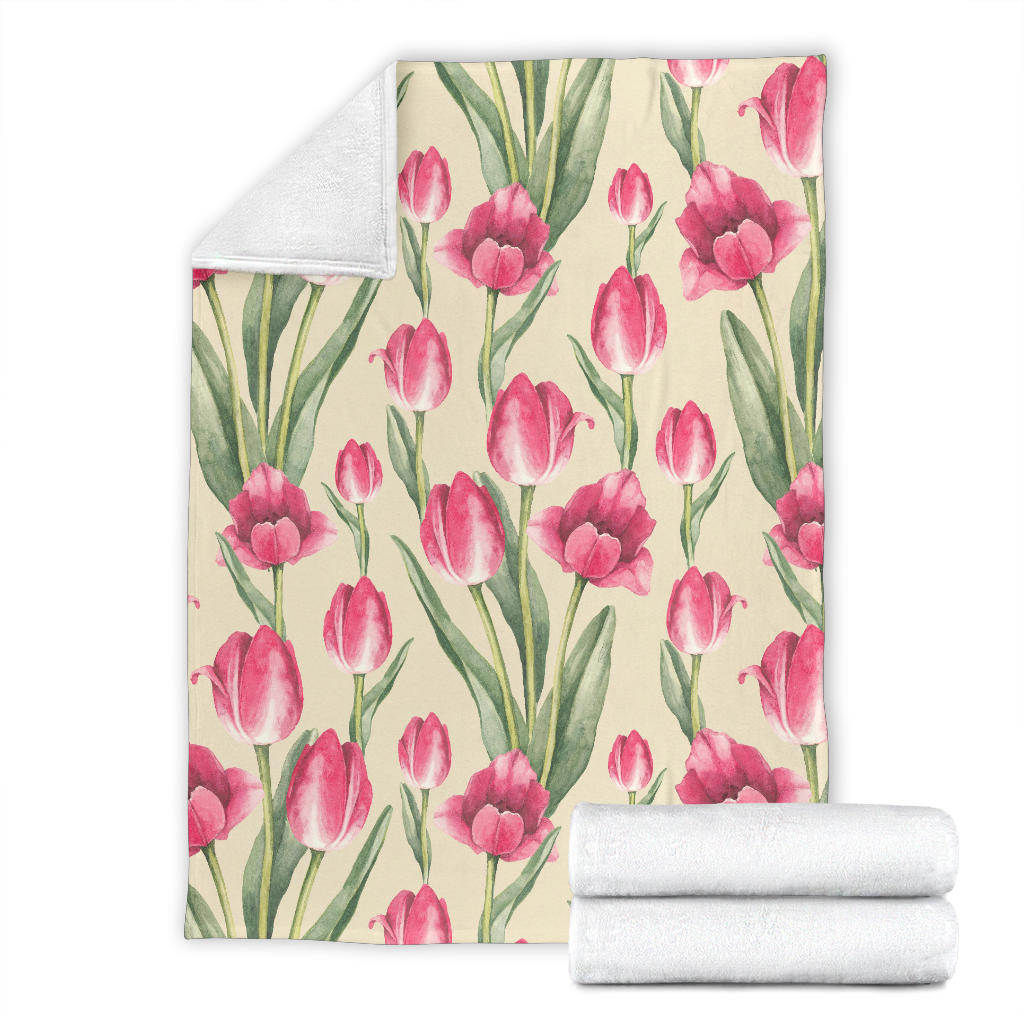 Tulip Pink Pattern Print Design TP06 Fleece Blanket