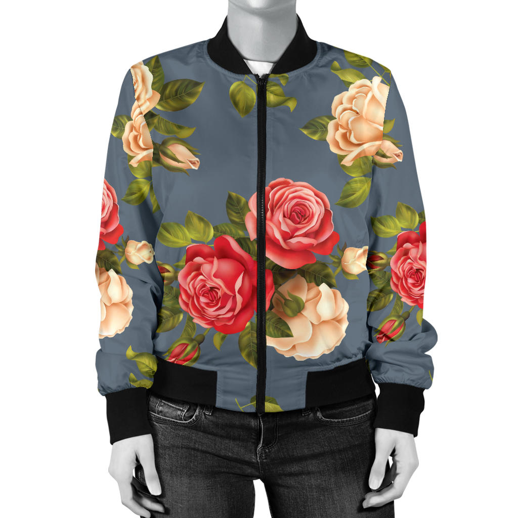 Rose Pattern Print Design RO017 Women Bomber Jacket