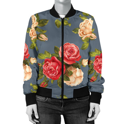 Rose Pattern Print Design RO017 Women Bomber Jacket