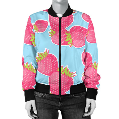 Strawberry Pattern Print Design SB04 Women Bomber Jacket