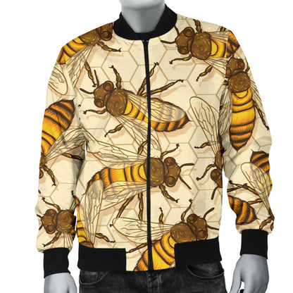 Bee Pattern Print Design BEE05 Men Bomber Jacket