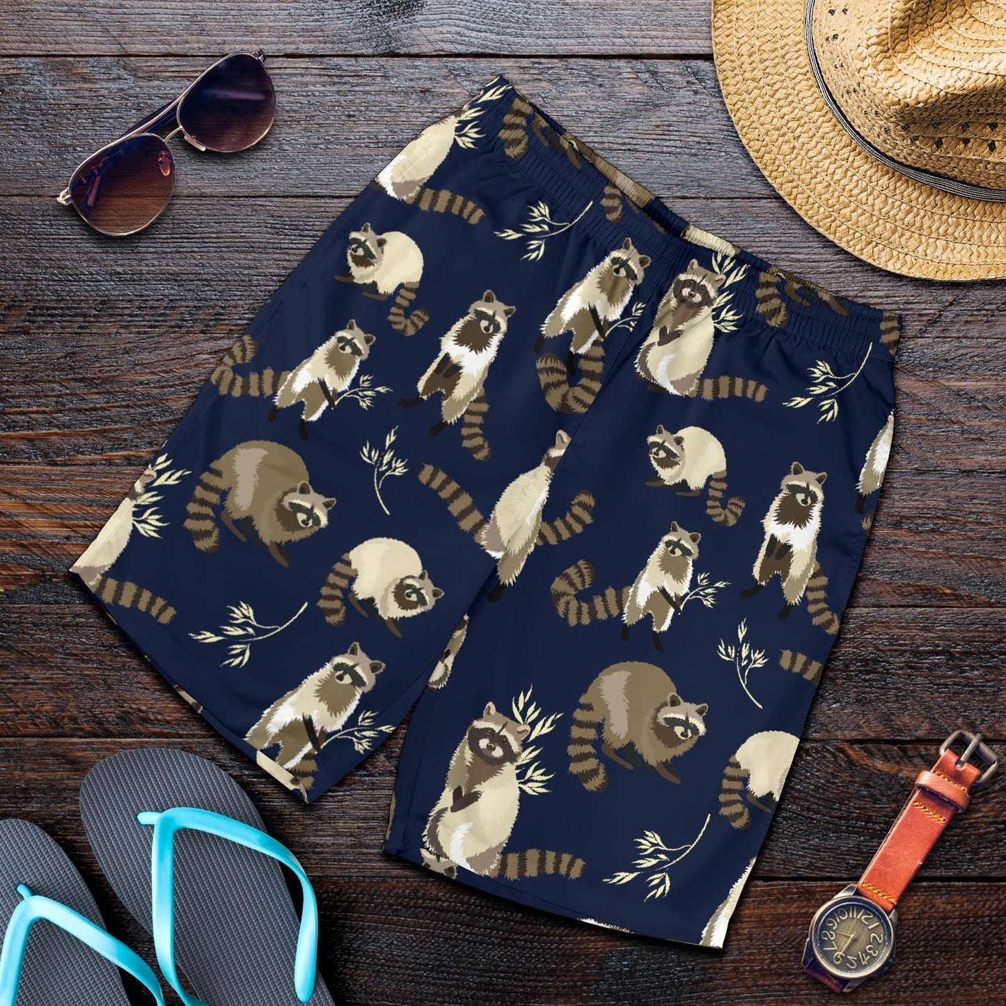 Raccoon Pattern Print Design A06 Mens Shorts