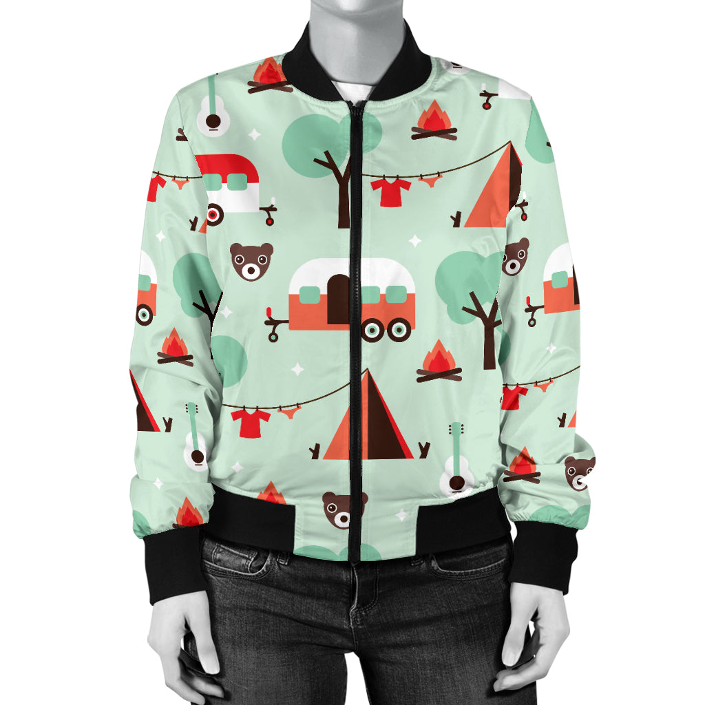 Camper Tent Pattern Print Design 01 Women's Bomber Jacket