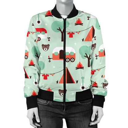 Camper Tent Pattern Print Design 01 Women's Bomber Jacket