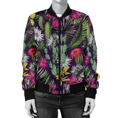 Cactus Pattern Print Design 08 Women's Bomber Jacket