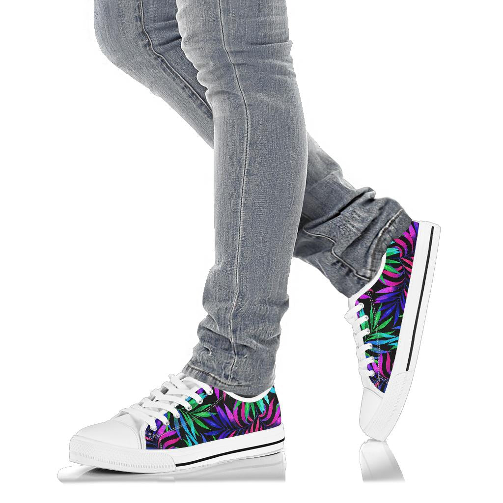 Tropical Flower Pattern Print Design TF010 White Bottom Low Top Shoes
