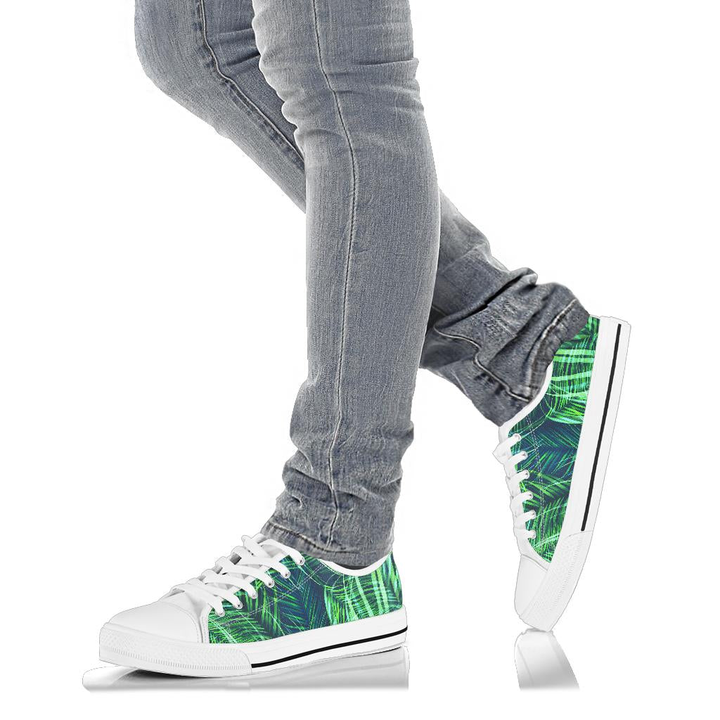Palm Leaves Pattern Print Design PL02 White Bottom Low Top Shoes